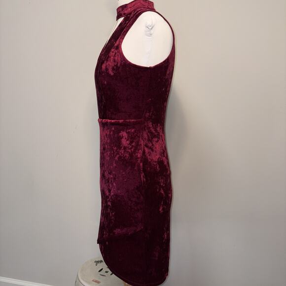 Charlotte Russe Crushed Velvet Bodycon Faux Wrap Choker Neck Gold Zip Mini Med - Picture 2 of 16